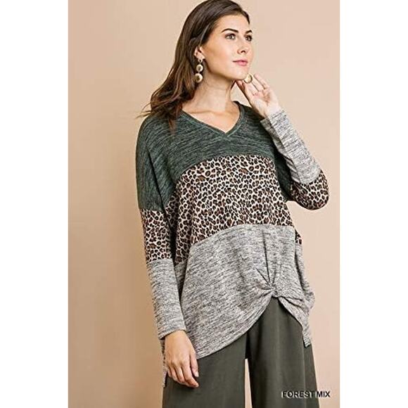 Umgee Size XL Heathered Colorblock Twist Knot Tunic Top - Picture 1 of 5